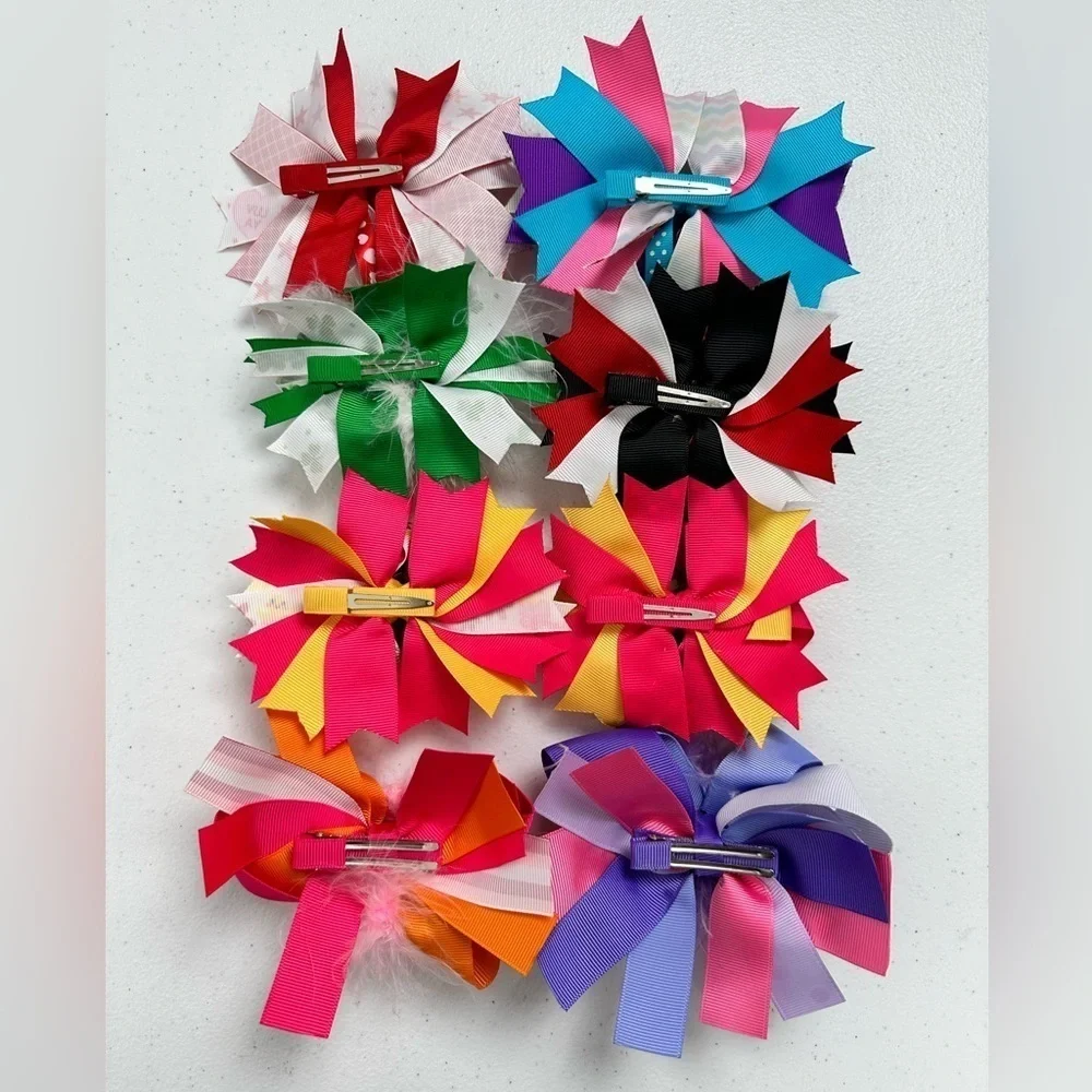 Lot of 8 Boutique Twisted Bow Printed Hair bows